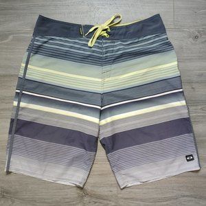 Excellent Used Condition Men's OAKLEY Board Shorts Grey Stripe SIZE 34